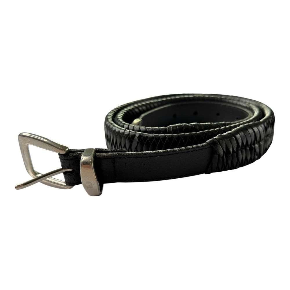 Genuine Leather Woven Braided Belt Black Silver Buckle Men's Large 100 108 Boho
